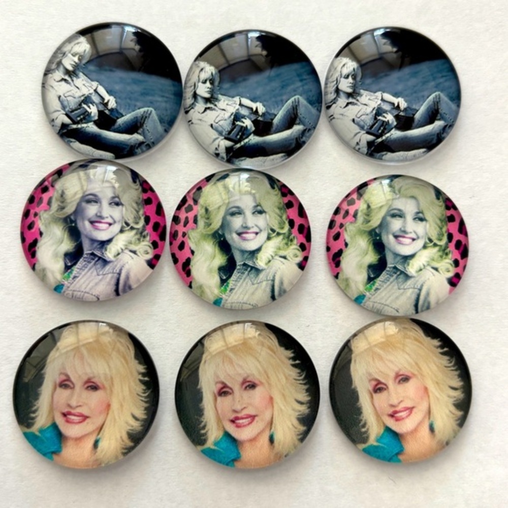 9 Dolly Parton 25mm Hard Resin Dome Cabochons